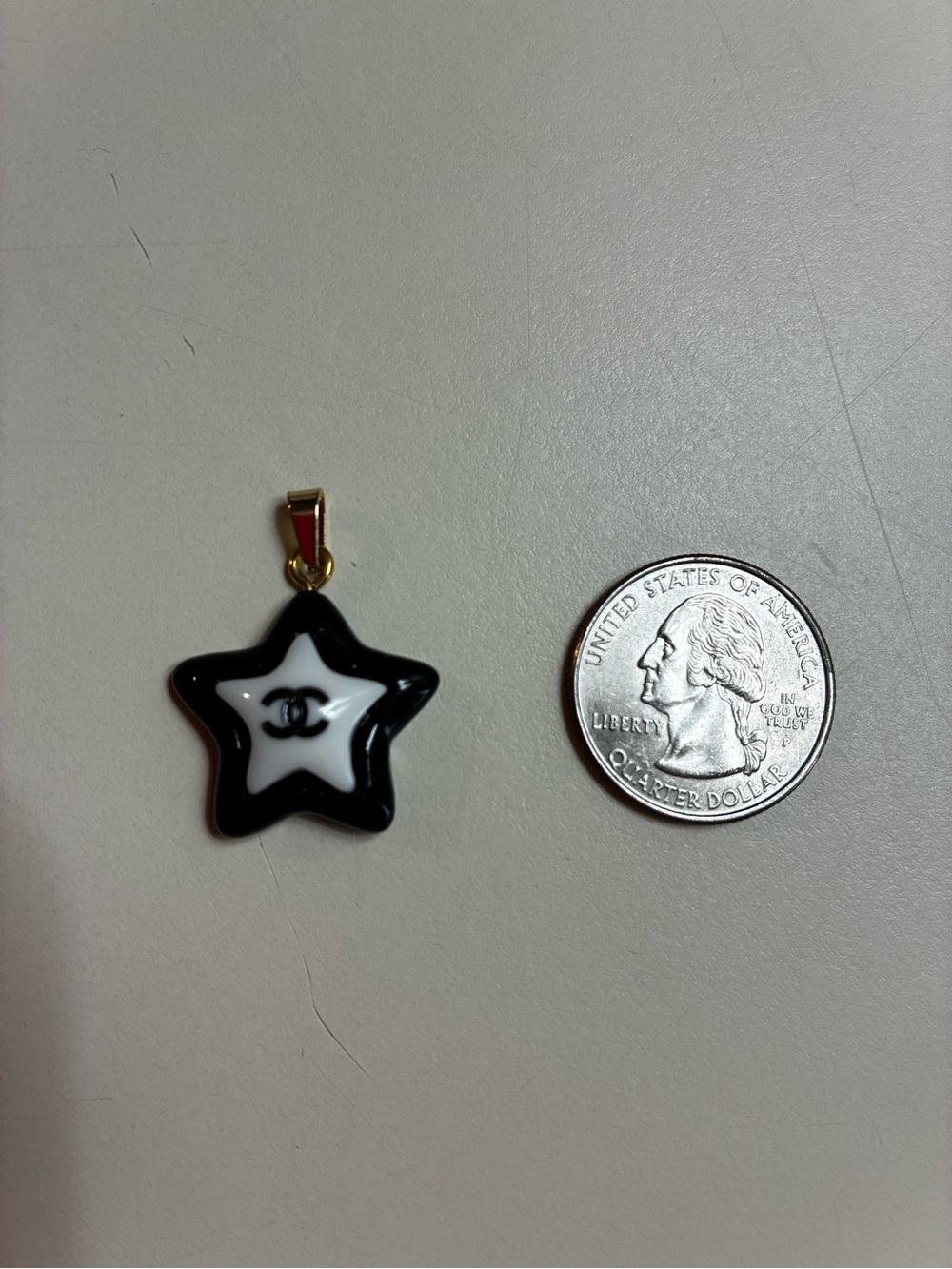 CHANEL stamped Black & White Star CC Logo Pendant Charm zipper pull - Picture 4 of 4